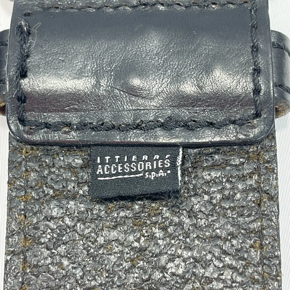 GF FERRE Black Leather Sectioned Belt with Bronze Plaques